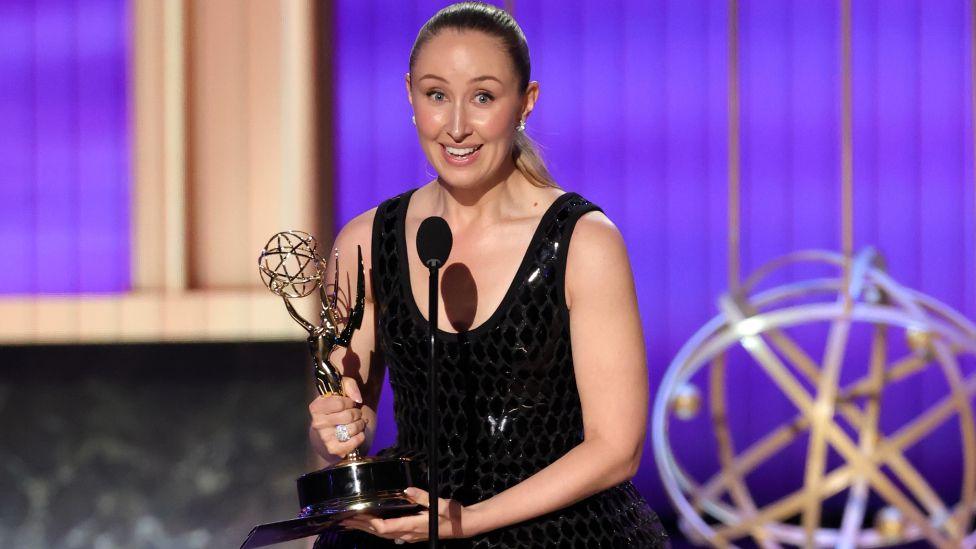 Erin Doherty accepts the Outstanding Supporting Actress in a Limited or Anthology Series or Movie award for "Adolescence" onstage during the 77th Primetime Emmy Awards at Peacock Theater on September 14, 2025 in Los Angeles, California