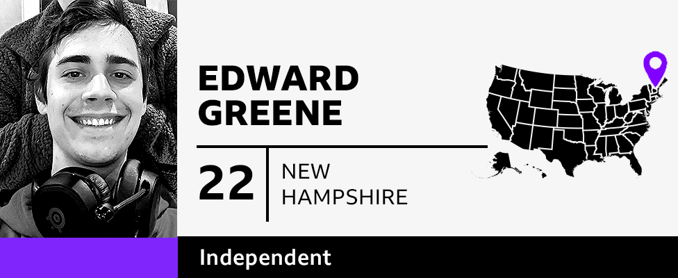 A composite image of Edward Greene, an undecided voter from New Hampshire, aged 22