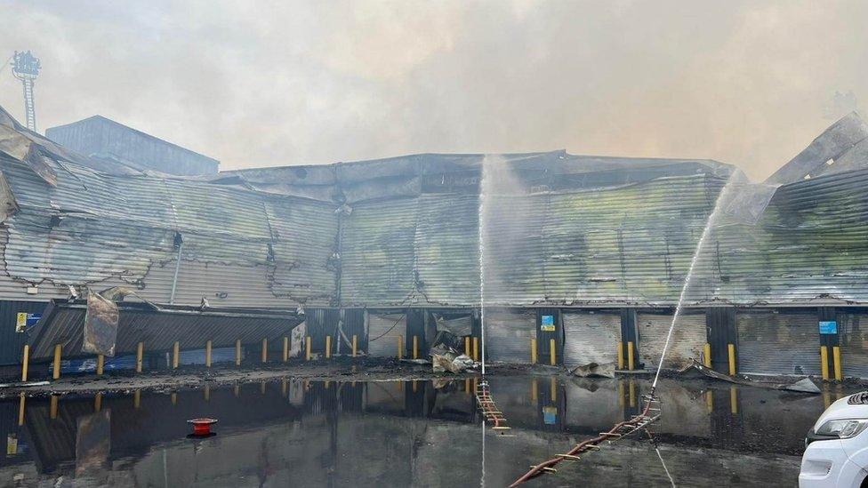 Fire at a storage warehouse