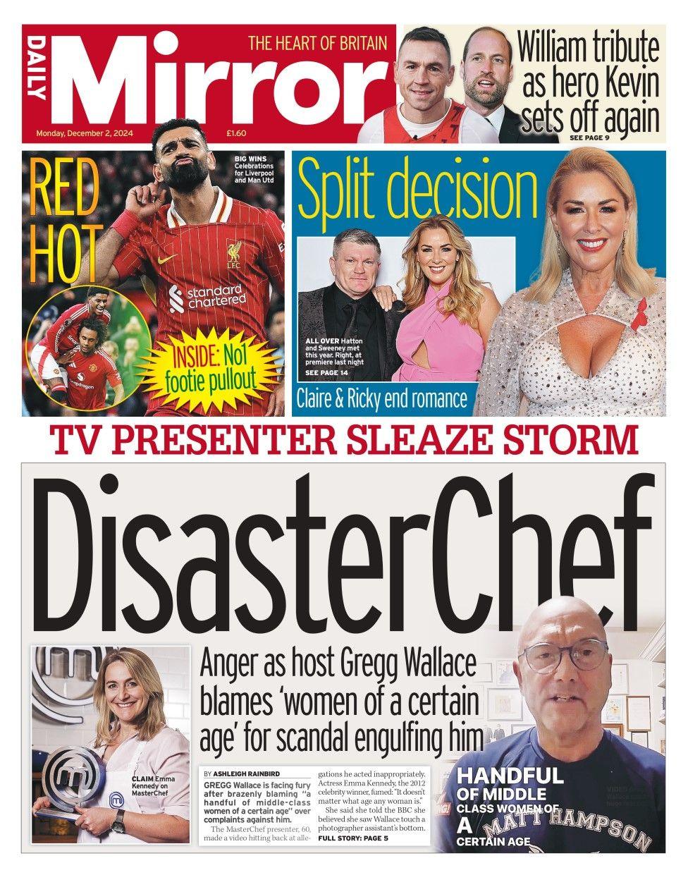 The headline in the Daily Mirror reads: DisasterChef