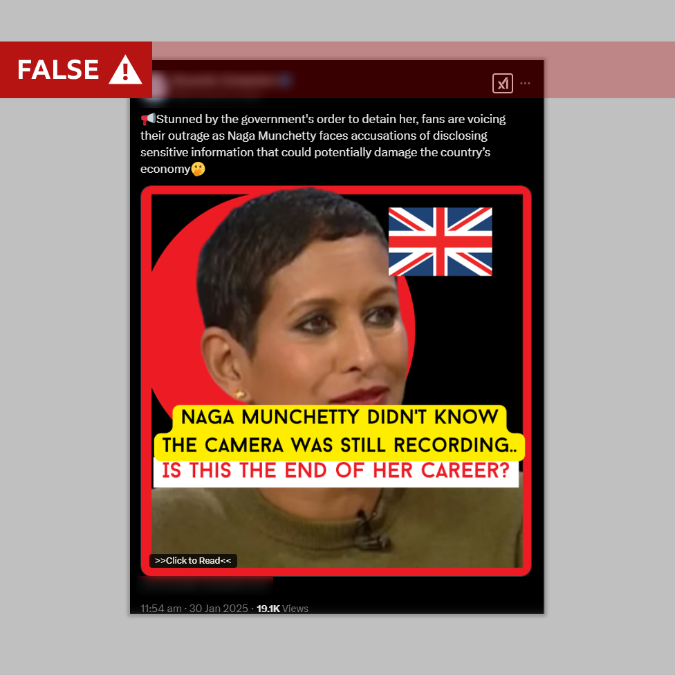 A screengrab of a fake post on X making false claims about Naga Munchetty