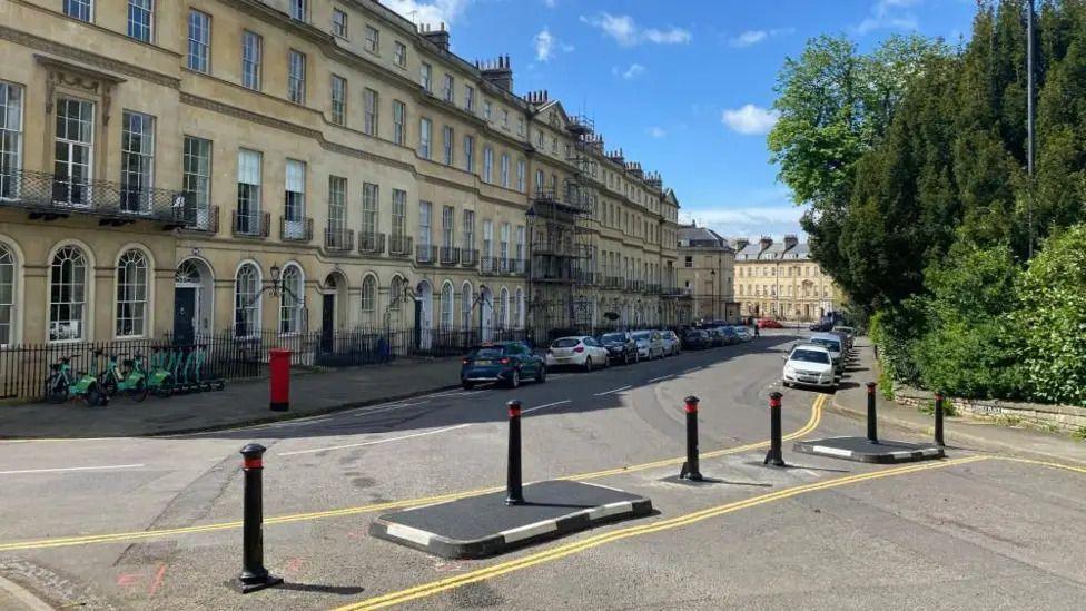 Liveable neighbourhood bollards on Sydney Road in Bath