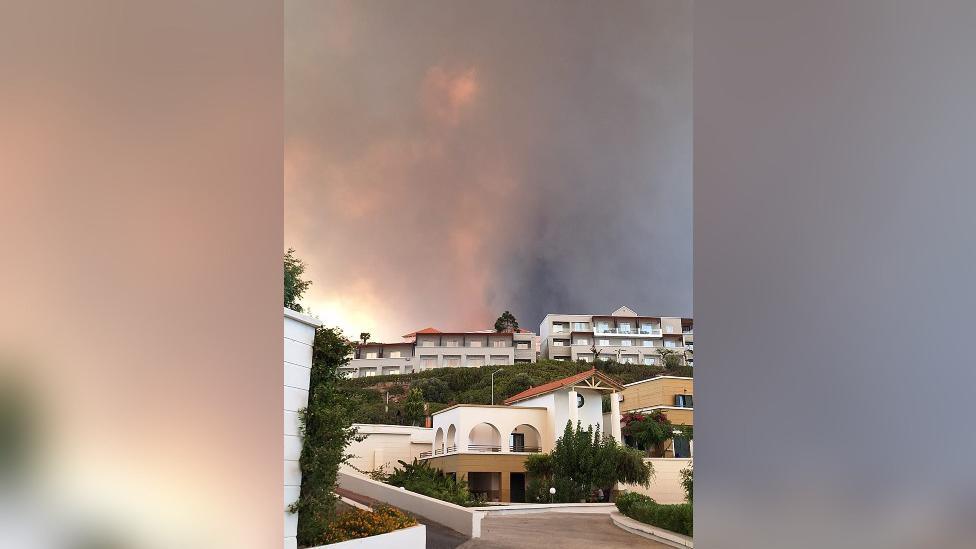 Wildfire over houses in Rhodes