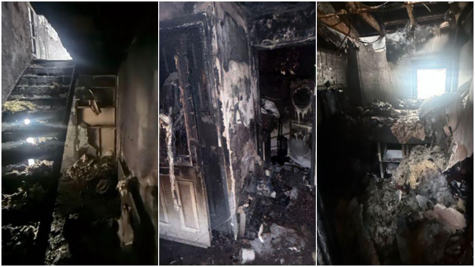 Lluniau o'r ty wedi ei ddinistrio gan y tan