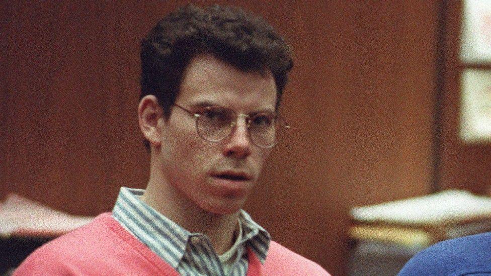 Erik Menendez in a courtroom in 1992