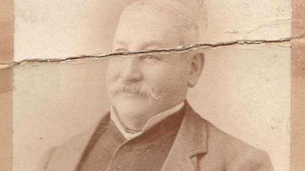 A sepia-toned image of John Devonshire, a 19th Century fishmonger and fish and chip shop owner 