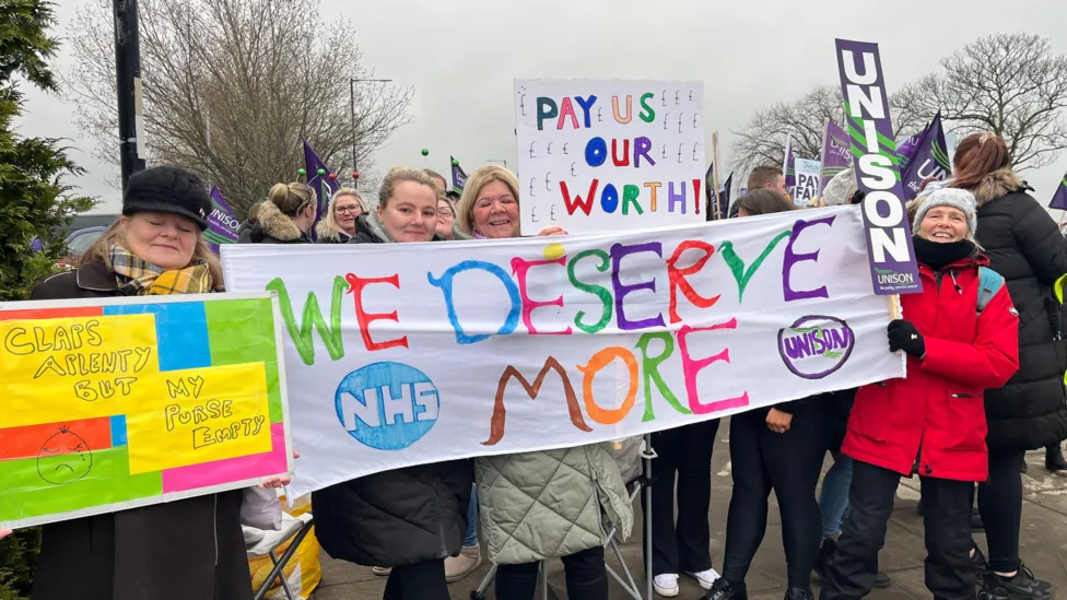 Healthcare assistants at previous picket line