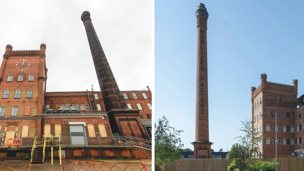 Before and after of the old Horlicks clock tower