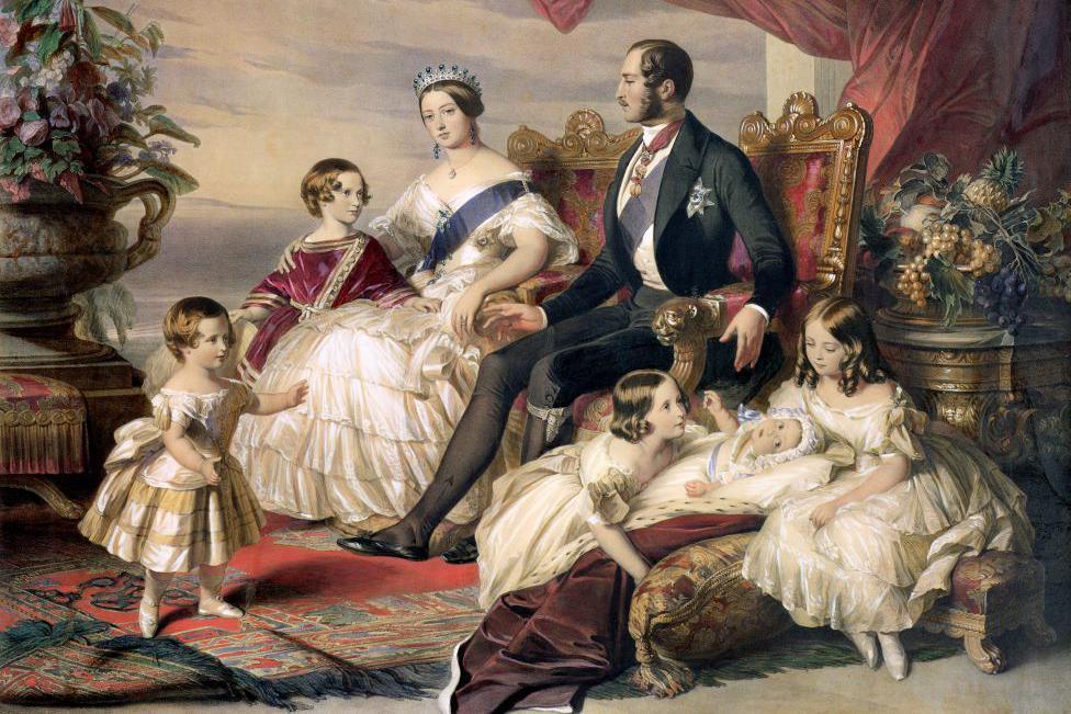 Portrait of Queen Victoria and Prince Albert and five of their children.