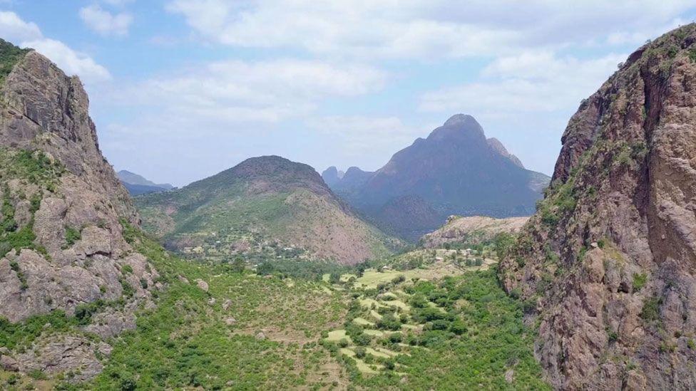 Rocky mountains and terraced farmland in Tigray, Ethiopia - October 2024