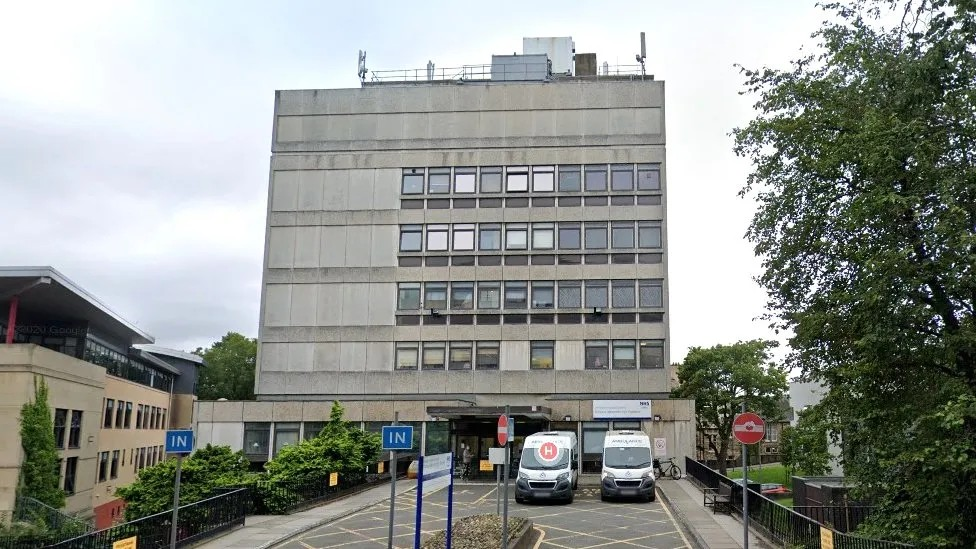 Princess Alexandra Eye Pavilion with ambulances parked outside