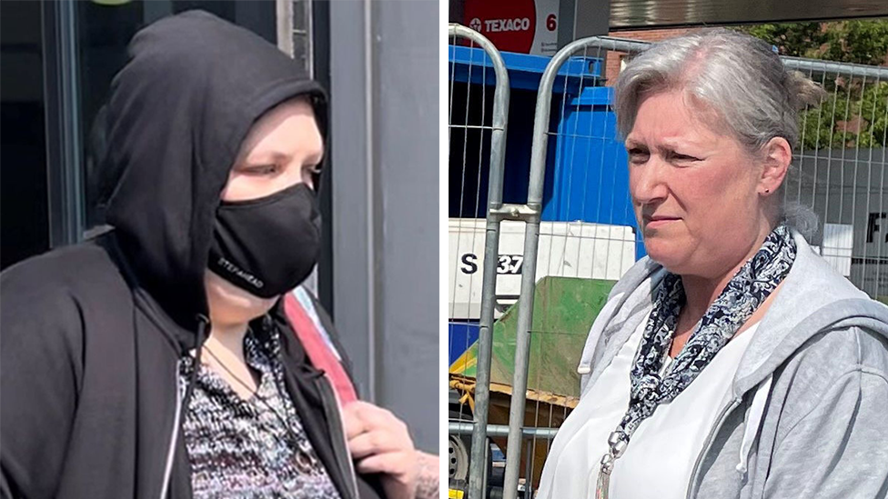 Composite image of Holly Le Gresley (left) and Adriana Orme - head and shoulders shots. Le Gresley is wearing a black hoodie with hood up and black Covid-style face mask, while Orme is in a white top and unzipped light-grey jumper