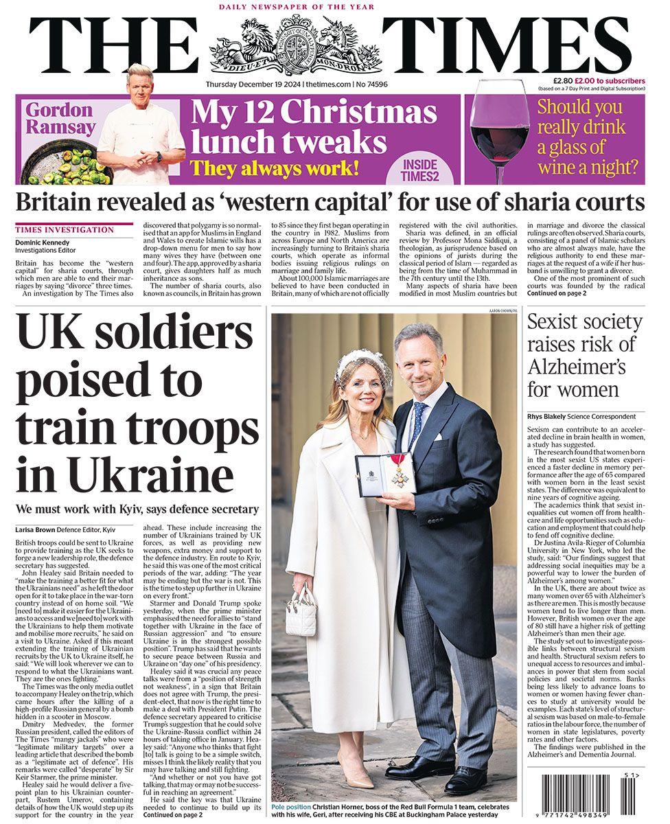 The main headline on the front page of the Times reads: "UK soldiers poised to train troops in Ukraine"