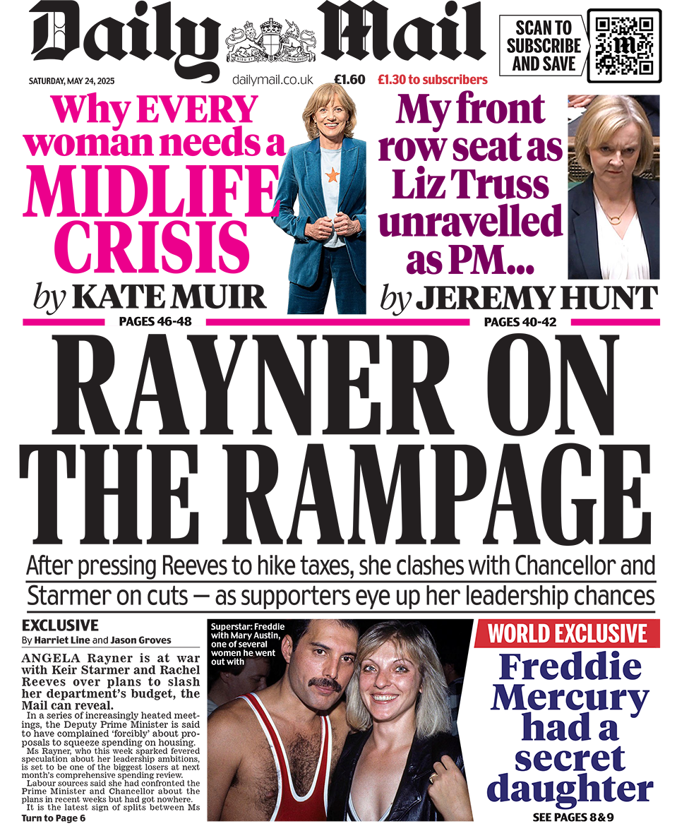 Daily Mail front page with "Rayner on the Rampage" as headline.
