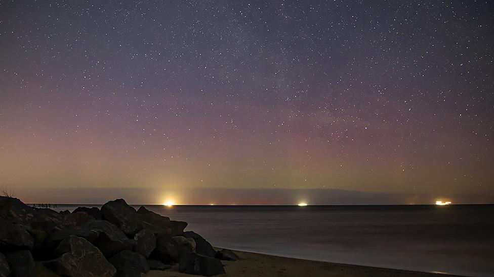 Northern Lights off the Norfolk coast at Happisburgh