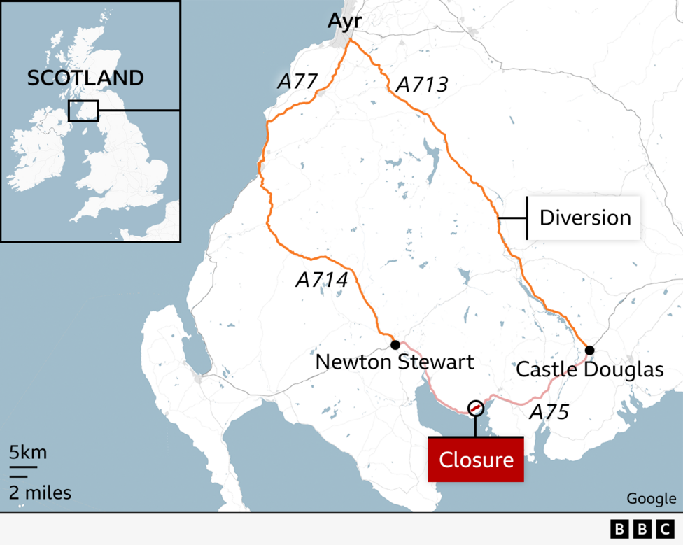 Anger over 96-mile diversion for 'unnecessary' A75 road closures - BBC News