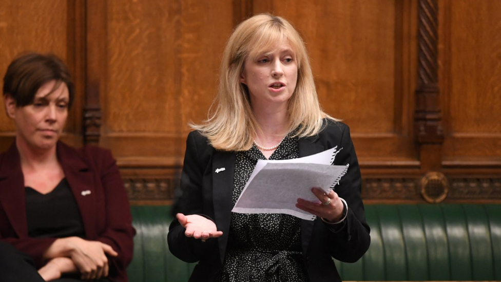 Rosie Duffield making a speech in the House of Commons, with Labour colleague Jess Philips sitting behind her.