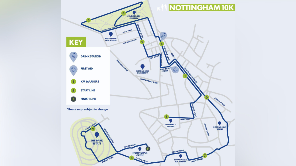 Nottingham 10K map