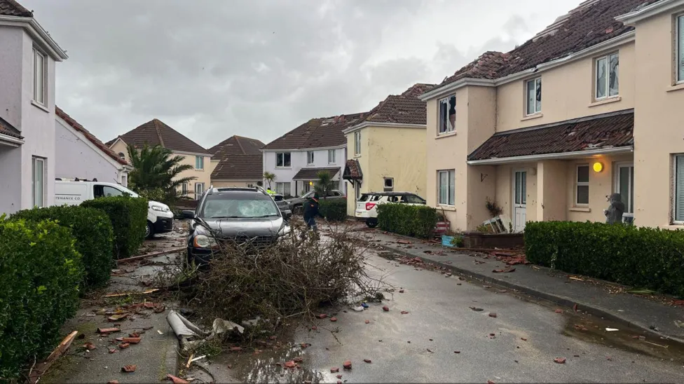 A street damaged by storm Ciarán