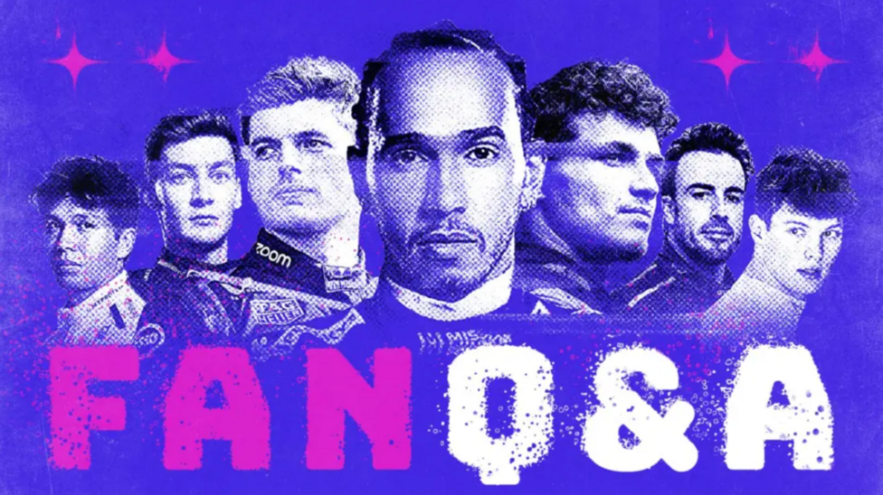 A graphic that shows Alex Albon, George Russell, Max Verstappen, Lewis Hamilton, Lando Norris, Fernando Alonso and Oliver Bearman, with a banner that says 'Fan Q&A'