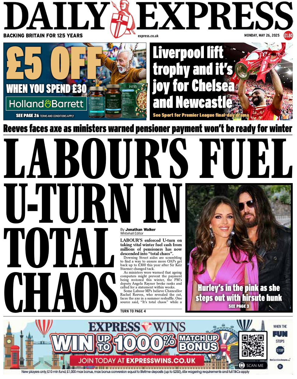 Daily Express headline reads: Labour's fuel U-turn in total chaos