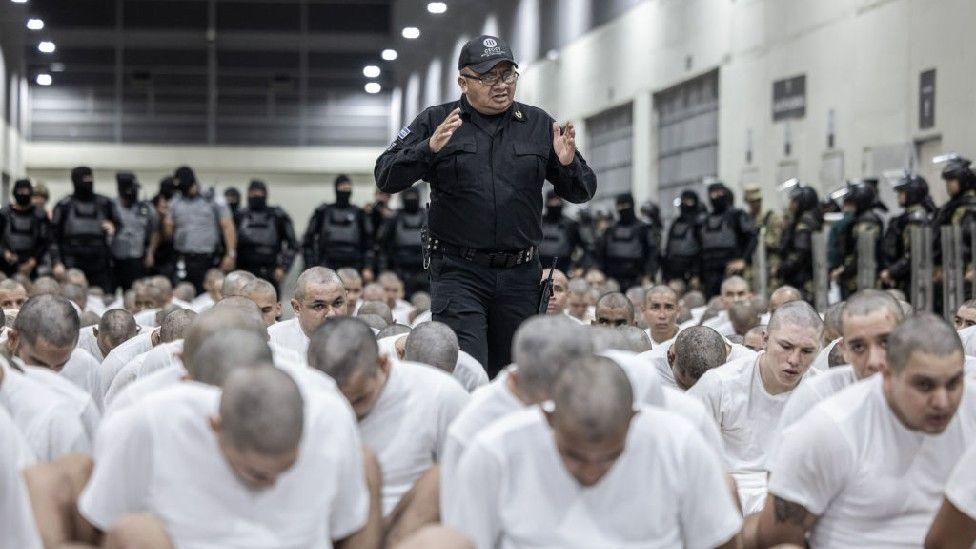 Deportees inside a prison in El Salvador