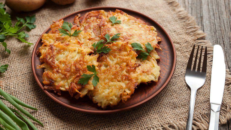 Latkes are a special type of potato fritter that are traditionally eaten at Hanukkah