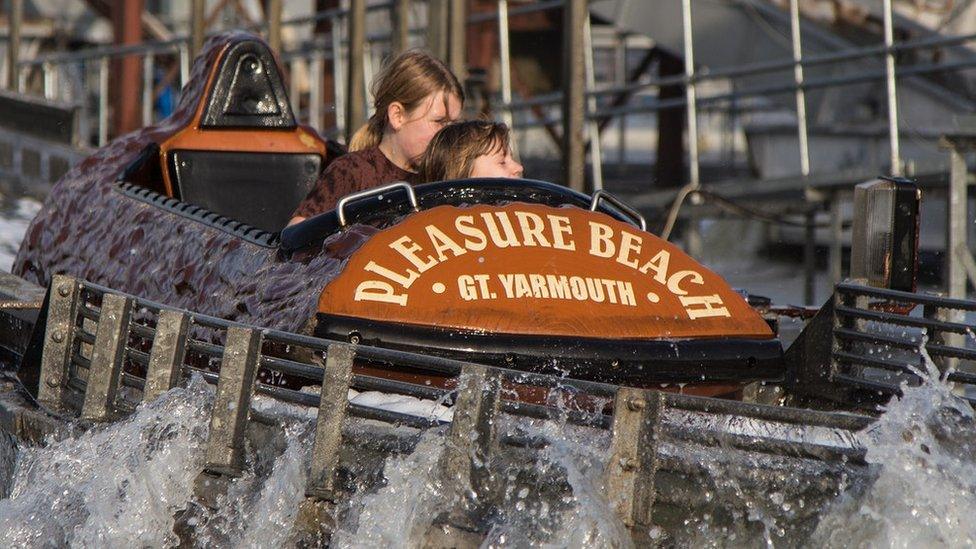 Two children on the Great Yarmouth Pleasure Beach log flume