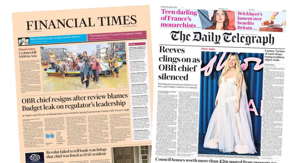 The Papers: 'OBR chief resigns' and 'Reeves clings on'