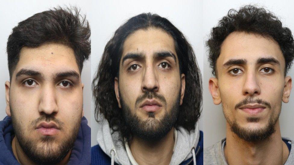 A composite image of the mugshots of Abdul Babar (left), Sikander Babar (centre) and Sultan Bakr (right).