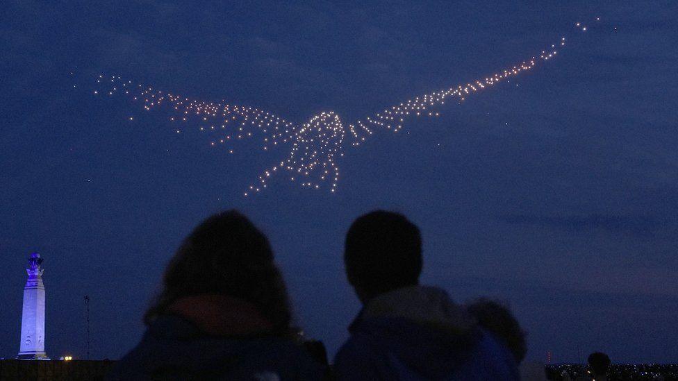 Drones make a bird shape