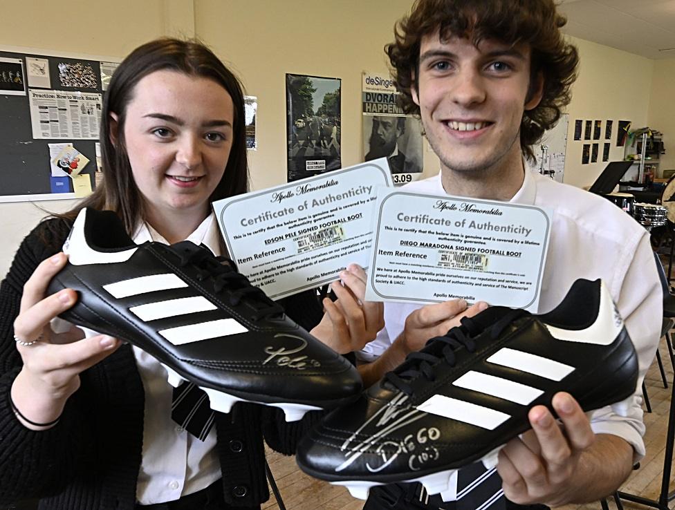 Fort William school raffle donated Maradona and Pele signed boots BBC News