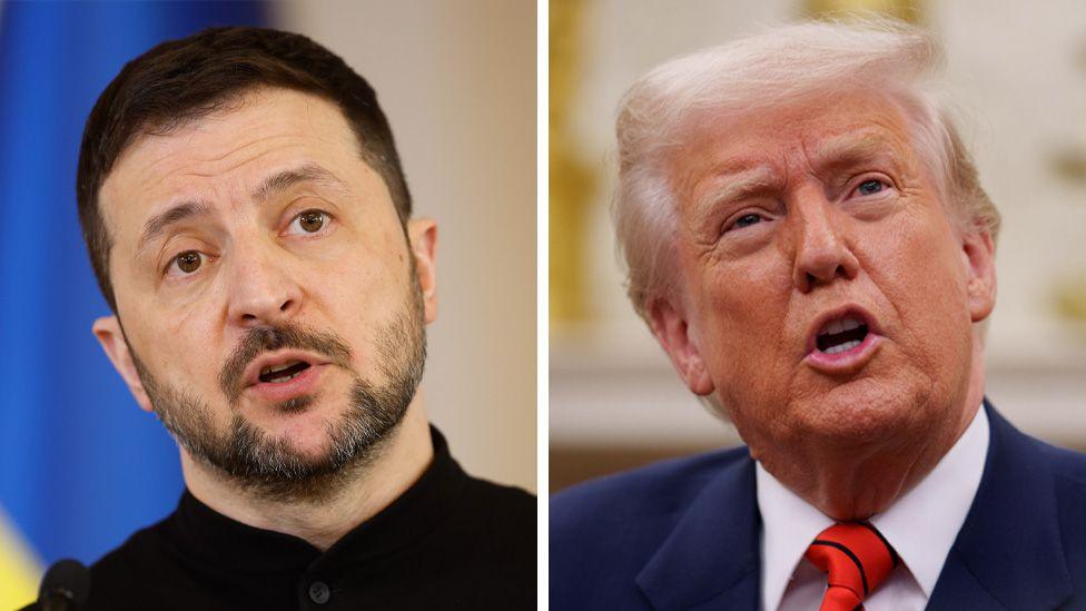 Zelensky on the left and Trump on the right.