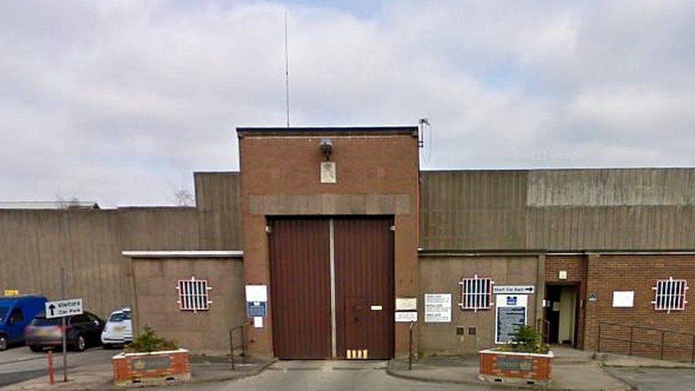 The prison gates at HMP Hindley, near Wigan