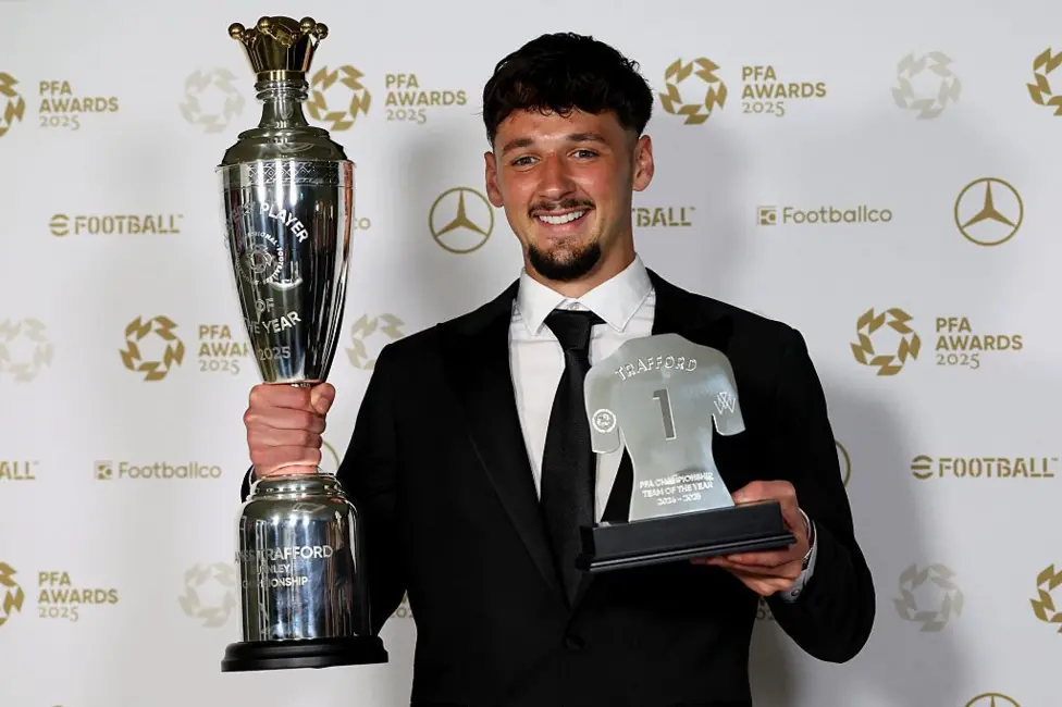 Manchester City goalkeeper James Trafford wins the prize for Championship Player of the Year at the PFA awards in Manchester 