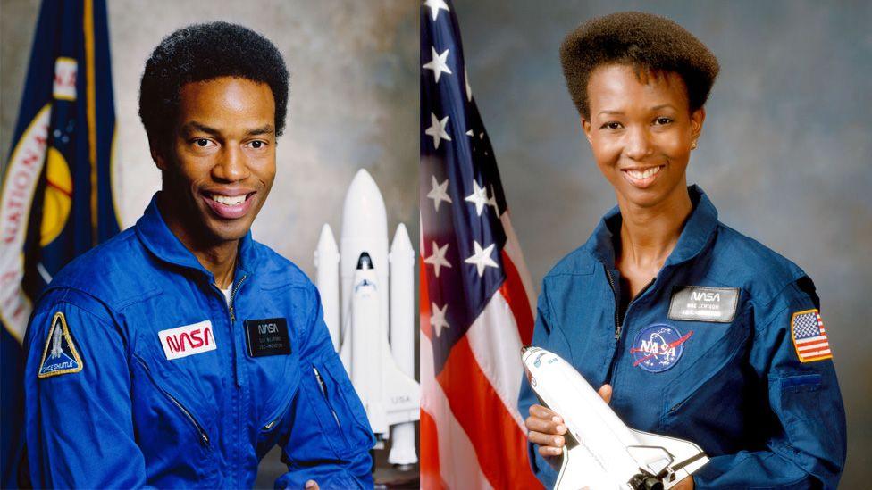 Dr Guion “Guy” Bluford and Dr. Mae Jemison in their NASA uniforms