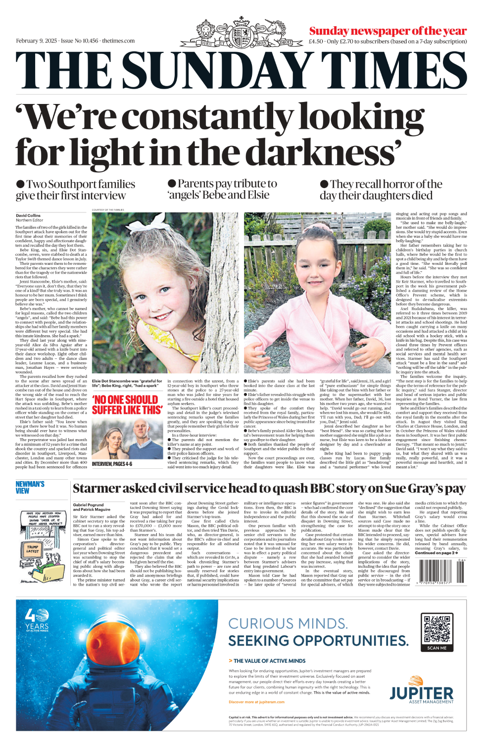 The front page of the Sunday Times newspaper