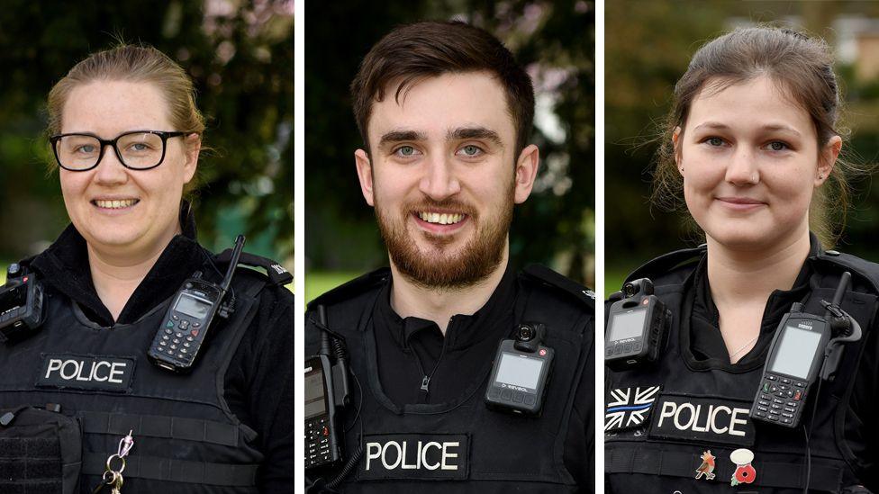 PC Rachel Rance,  PC Jack Jones and PC Thea Sheppard in uniform