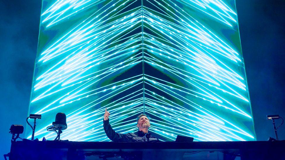 French DJ, composer and producer David Guetta, performs on stage during the 34th edition of the Eurockeennes de Belfort music festival in Sermamagny, eastern France on July 7, 2024.