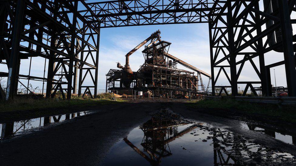 Redcar's blast furnace. It is a disused building made from metal. 