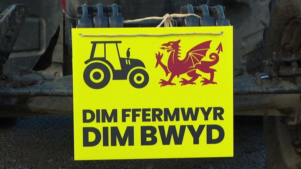 Arwydd 'Dim ffermwyr dim bwyd'