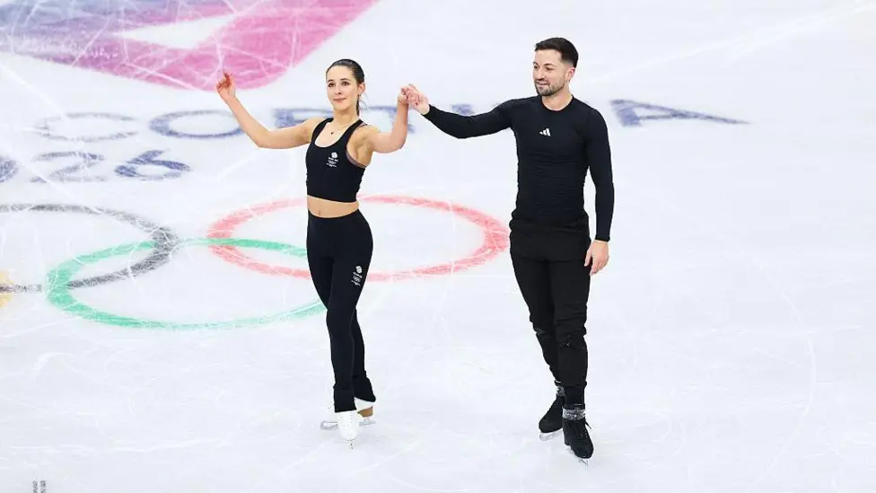 Team GB's Lewis Gibson and Lilah Fear practicing at the ice rink
