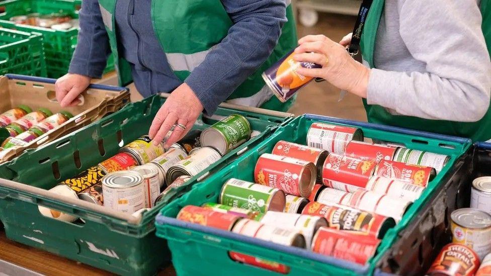 Tins of beans at the food bank in the West End of Newcastle