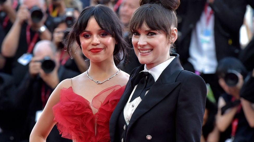 American actresses Jenna Ortega and Winona Ryder at the 81 Venice International Film Festival 2024. Opening Ceremony and Beetlejuice Beetlejuice Red Carpet. Venice (Italy), August 28th, 2024