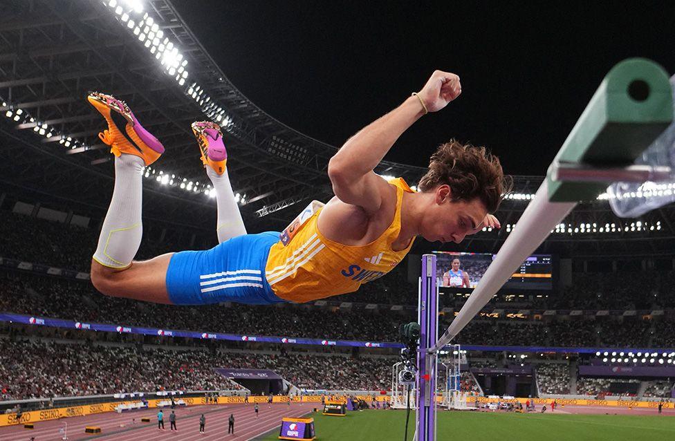 Sweden's Armand Duplantis in action during the men's pole vault final on day three of the World Athletics Championships in Tokyo