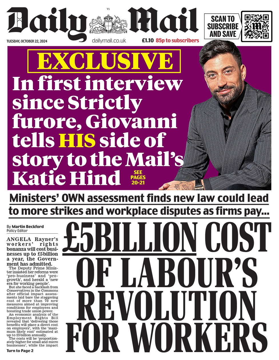 The headline in the Mail reads: "£5billion cost of Labour's revolution for workers". 