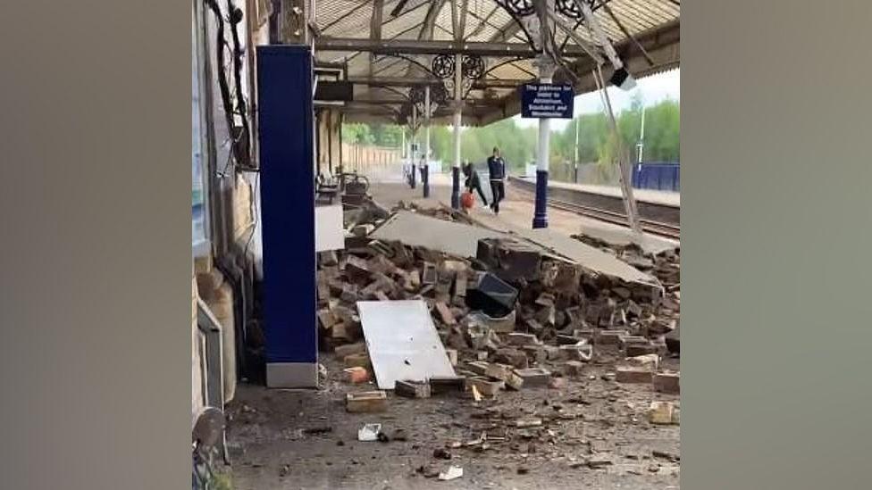 The collapsed roof at Northwich Station