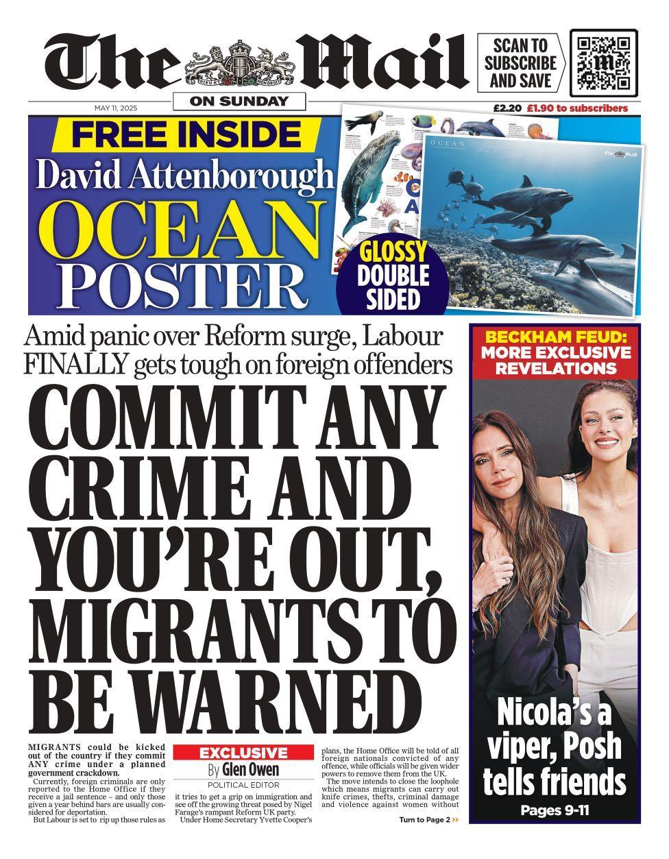 Daily Mail front page on Sunday 11 May 2025