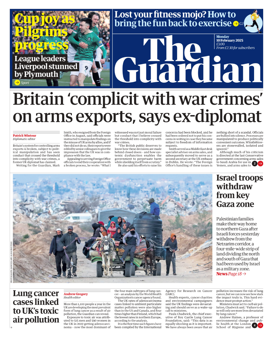 The front page of the Guardian newspaper