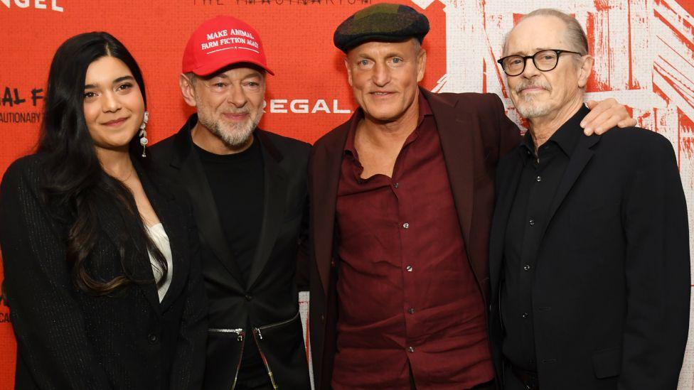 Iman Vellani, Andy Serkis, Woody Harrelson and Steve Buscemi at Angel Studios' "Animal Farm" New York Premiere held at Regal Theatre on April 21, 2026 in New York